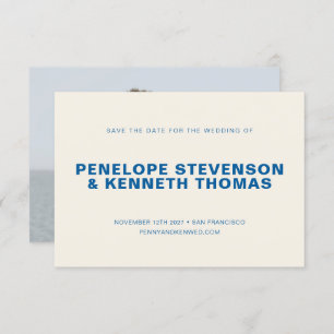 Save The Date Simple moderne Mariage photo bleu Cobalt