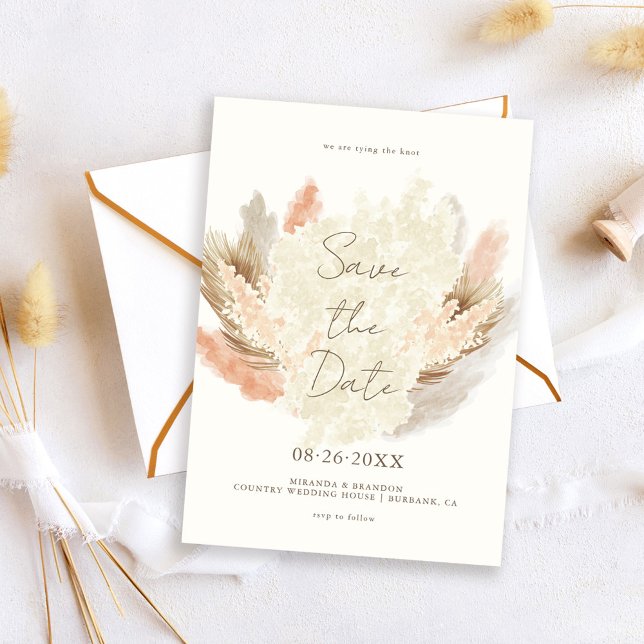 Save The Date Simple Moderne Mariage Rustique à l'Herbe de Pampa (Créateur téléchargé)