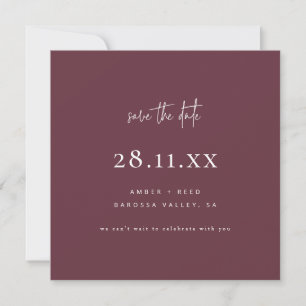 Save The Date Simple moderne minimaliste Carré Bourgogne Script