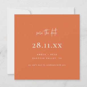 Save The Date Simple moderne minimaliste Carré brûlé orange