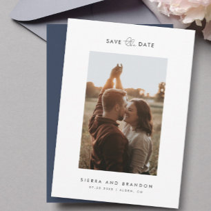 Save The Date Simple Moderne Minimaliste Photo Écriture Bleu Mar