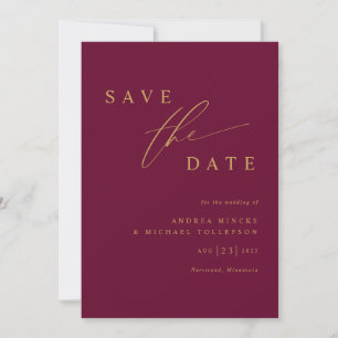 Save The Date Simple moderne Mulberry Wine and Gold Mariage