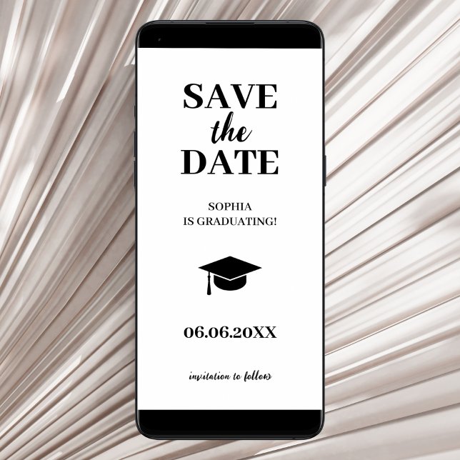 Save The Date Simple moderne noir & blanc Grad Casquette gradué (graduation save the date card simple minimalist black and white class of 2024)