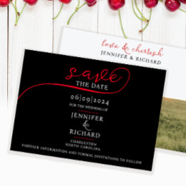 Save The Date Simple moderne Noir Blanc Rouge Script Mariage pho