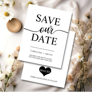 Save The Date Simple moderne noir blanc SAUVER NOTRE coeur de da