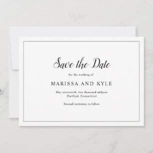 Save The Date Simple moderne Noir et blanc Mariage élégant