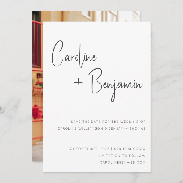 Save The Date Simple moderne noir noir Mariage photo (Devant / Derrière)