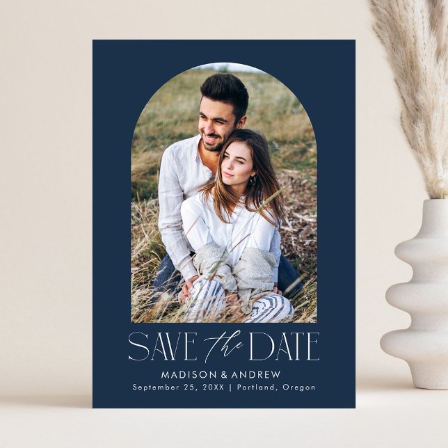 Save The Date Simple Moderne Photo d'Arche Navy (Créateur téléchargé)