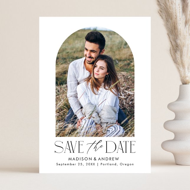 Save The Date Simple Moderne Photo d'Arche Noir et Blanc (Créateur téléchargé)