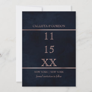 Save The Date Simple Moderne Rose Doré Bleu Nuit Aquarelle