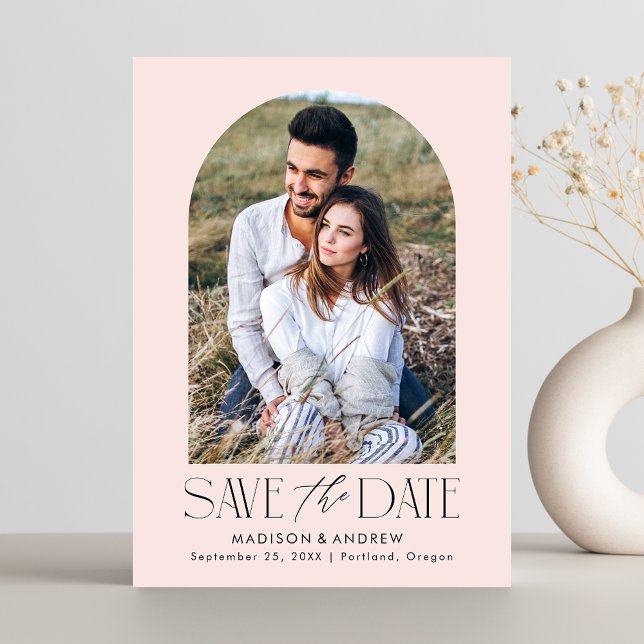 Save The Date Simple Moderne Rose Pâle Arch Photo (Créateur téléchargé)