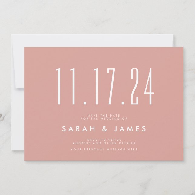 Save The Date Simple Moderne Rose Poussiéreux Enregistrer La Dat (Devant)