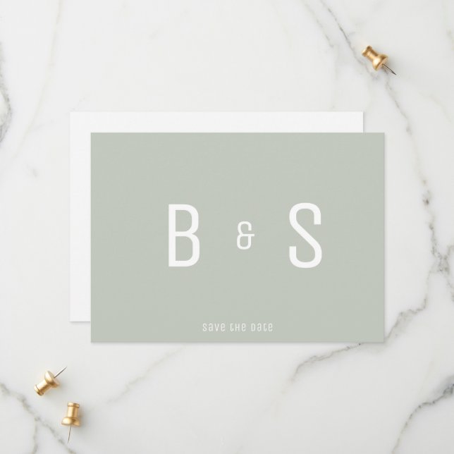 Save The Date Simple Moderne Sage Monogramme QR Code Enregistrer (Devant/Arrière en situation)