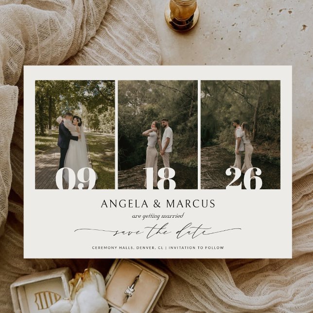 Save The Date Simple Moderne Texte et Photo Horizontal | Mariage (Créateur téléchargé)