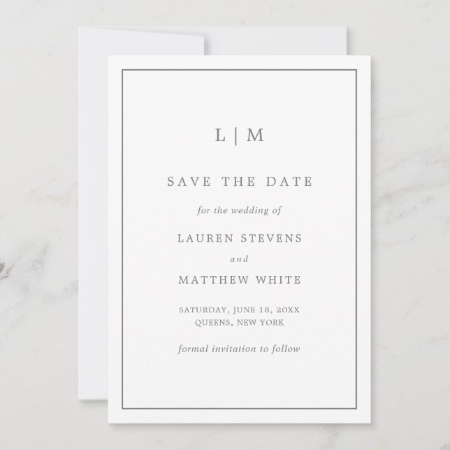 Save The Date Simple Monogramme Gris Foncé Élégant Mariage (Devant)