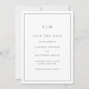 Save The Date Simple Monogramme Gris Foncé Élégant Mariage
