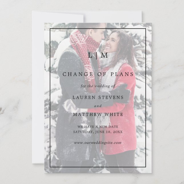 Save The Date Simple Monogramme Mariage Élégant Noir et Blanc (Devant)
