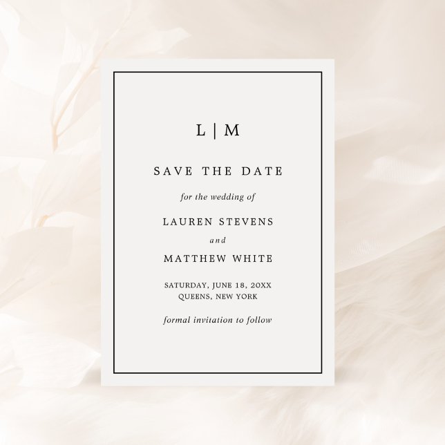 Save The Date Simple Monogramme Noir et Blanc Élégant de Mariage (Créateur téléchargé)
