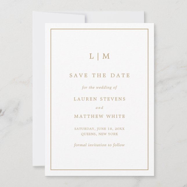 Save The Date Simple Monogramme Or Élégant Mariage Antique (Devant)