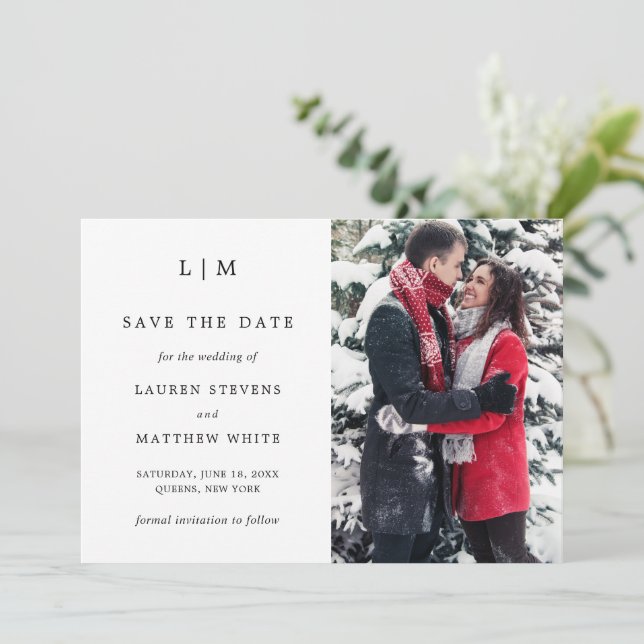 Save The Date Simple Monogramme Photo Mariage élégant (Debout devant)