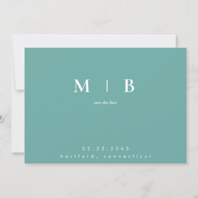 Save The Date Simple Monogramme Turquoise Contemporain  (Devant)