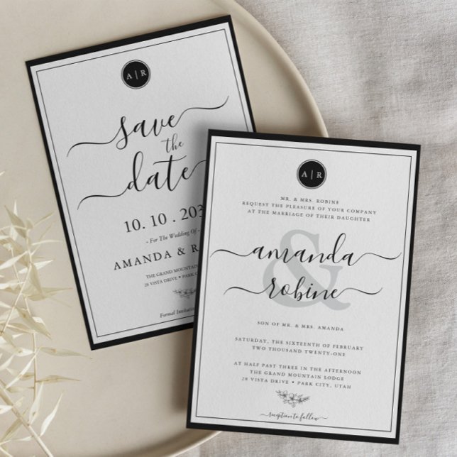 Save The Date Simple noir et blanc élégant (Créateur téléchargé)