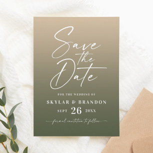 Save The Date Simple Ombre Gradient Gold & Forest Green Mariage
