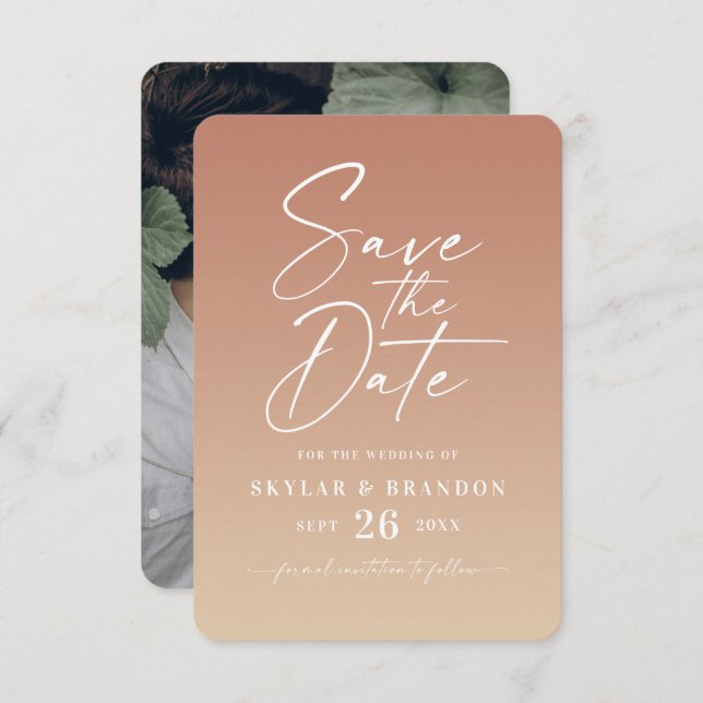 Save The Date Simple Ombre Gradient Terracotta & Mariage Jaune (Devant / Derrière)