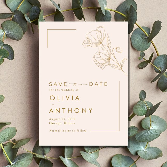 Save The Date Simple Pastel Pink Gold Floral Mariage photo (Simple Pastel Pink Gold Floral Photo Wedding Save The Date)