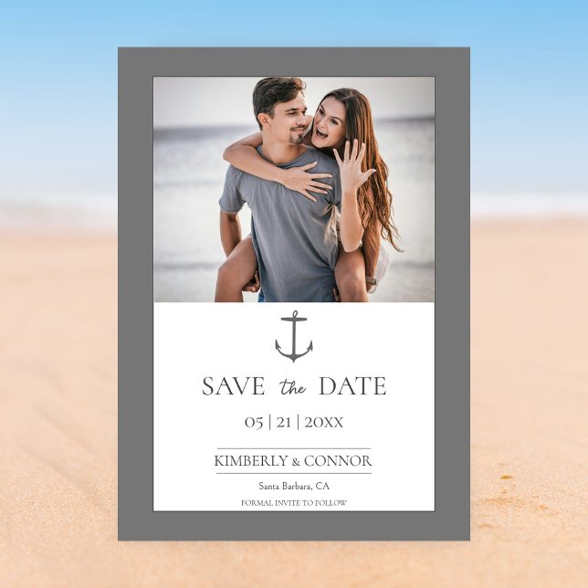 Save The Date Simple Photo d'Ancre Naútico d'Avertissement de Da (Gray Simple Nautical Anchor Photo Save the Date)