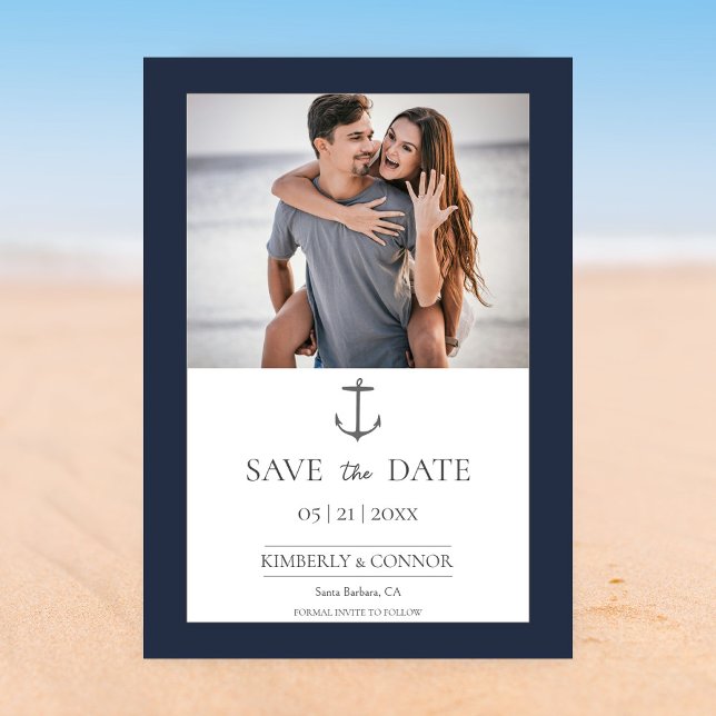 Save The Date Simple Photo d'ancre nautique | Bleu marine (Navy Simple Nautical Anchor Photo Save the Date)