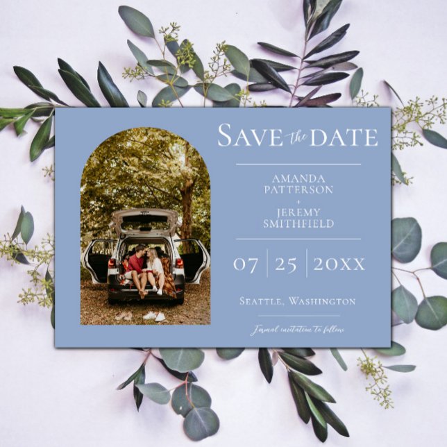 Save The Date Simple Photo d'arche | Faire part de date poussiér (Dusty Blue Simple Arch Photo Save the Date)