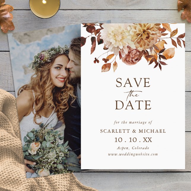 Save The Date Simple Photo de Mariage à Venir Automne (Simple Elegant Fall Floral  Photo Save The Date by Painted Paperie
)