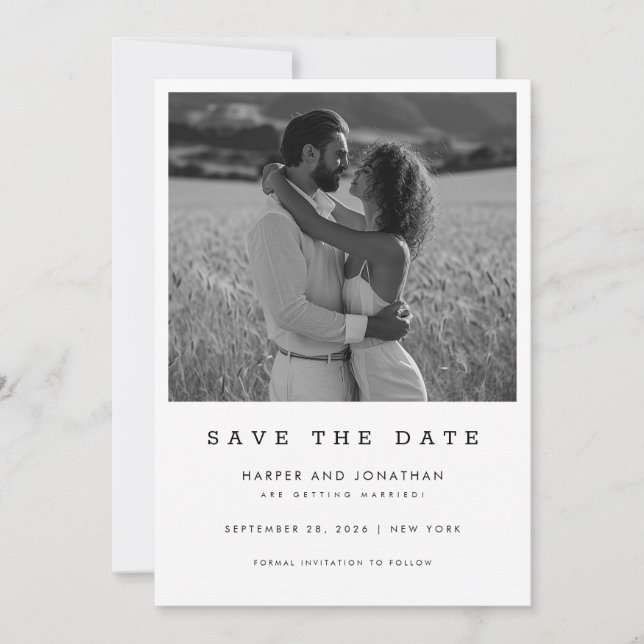 Save The Date Simple Photo de mariage au code QR noir et blanc (Devant)