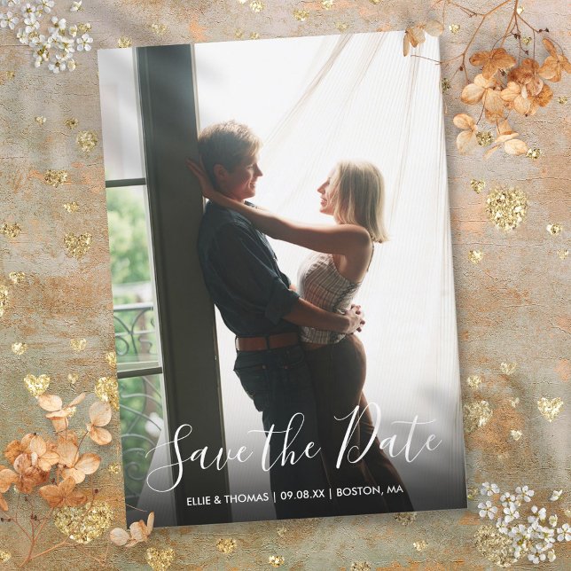 Save The Date Simple Photo de Script Élégant Moderne (Simple Elegant Modern Script Photo Save The Date)