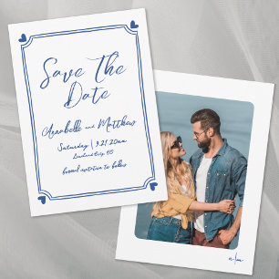 Save The Date Simple Photo Dessiné à la Main Mariage Bleu Fantai