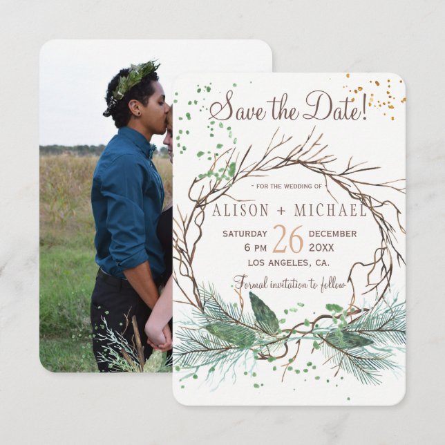 Save The Date Simple photo hiver couronnes enregistrer date mari (Devant / Derrière)