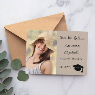 Save The Date Simple photo mocha beige moderne Diplômé