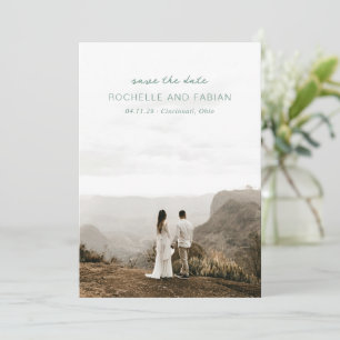 Save The Date Simple Photo Vert Uni Élégant Mariage