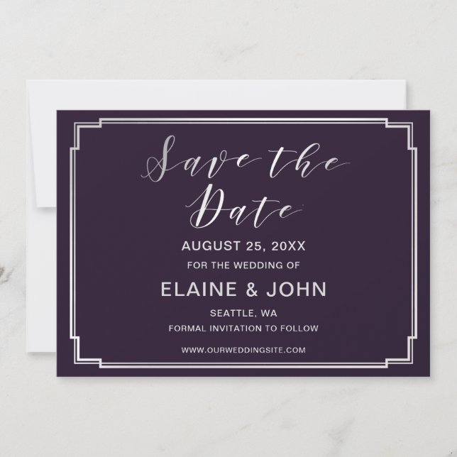Save The Date Simple Purple argent mariage enregistrer les dates (Devant)