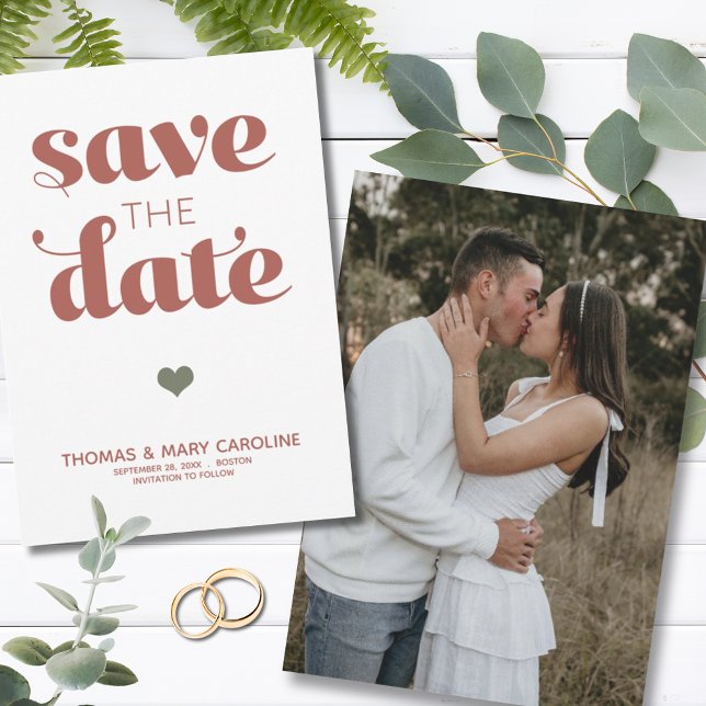 Save The Date Simple Retro Terracotta One Photo Mariage (Créateur téléchargé)