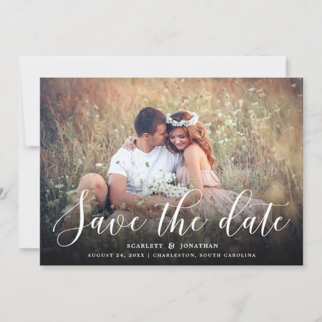 Save The Date Simple Romance Élégante Typographie Photo | BLANCH (Devant)