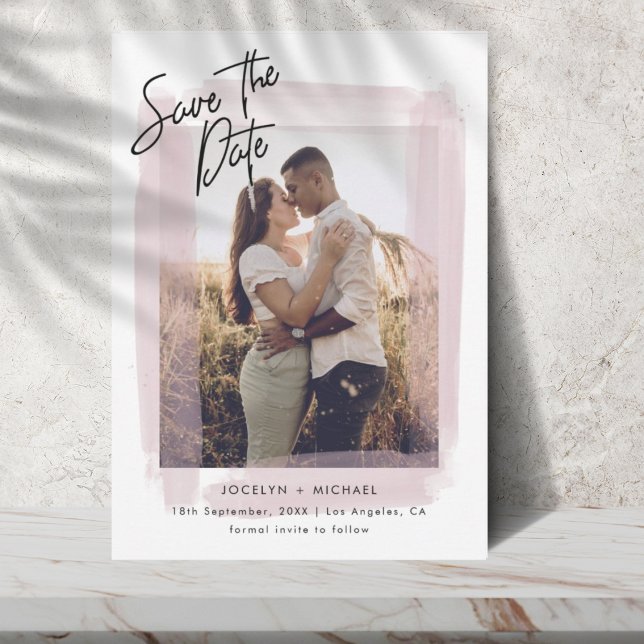 Save The Date Simple Rose & Blanc Enregistrer la Date Photo  (Créateur téléchargé)