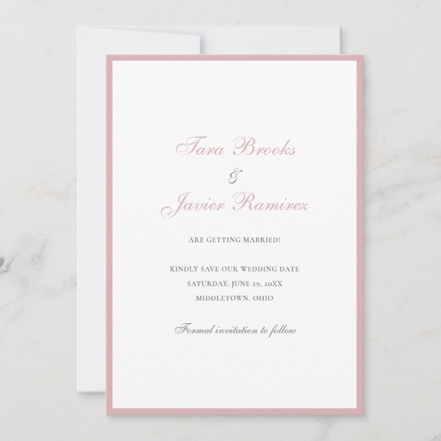 Save The Date Simple Rose Poussiéreux Rose Formal Élégant Mariag (Devant)