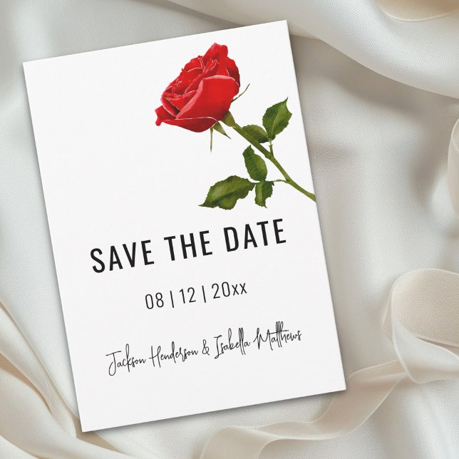 Save The Date Simple Rouge Rose Mariage Enregistrer La Date (Romantic simple watercolor red rose wedding save the date Card)