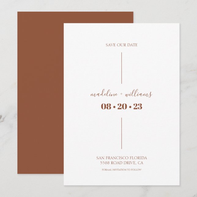 Save The Date Simple rouille Boho Desert Terracotta Mariage (Devant / Derrière)