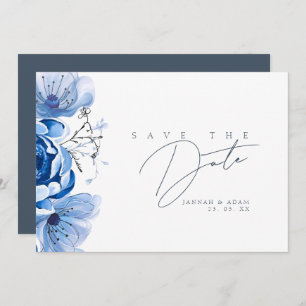 Save The Date Simple Royal Blue Opulence Floral Rose Mariage