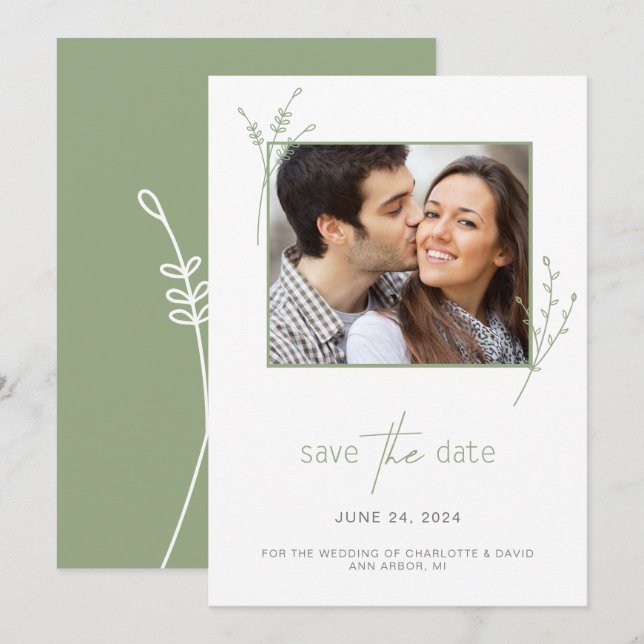 Save The Date Simple Sage Green Photo Wedding Enregistrer La Dat (Devant / Derrière)