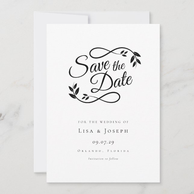 Save The Date Simple Script Noir et Blanc (Devant)