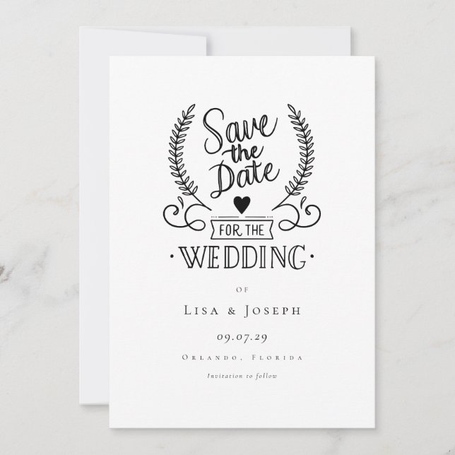 Save The Date Simple script noir et blanc Enregistrer la date (Devant)